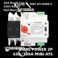 Sakelar Sirkuit Listrik Rel Pandu Mini ATS Fase Tunggal Konversi Otomatis Daya Ganda MCB 2P 63A 100A PA66 6kA 220V Tembaga