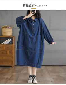 Abito in Denim autunnale alla moda da donna, comodo, allentato e dimagrante, modello solido naturale per le uscite Casual - Product Image 4