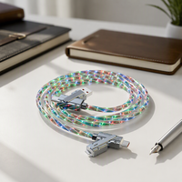 Kabel USB 4 in 1 RGB Glowing Tipe-C Micro USB USB-A Pengisian Cepat Sinkronisasi Data untuk Ponsel Tablet