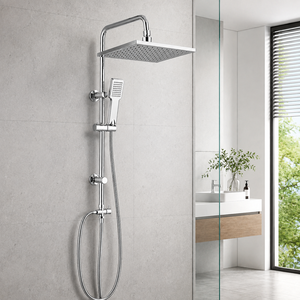 Système <span class=keywords><strong>de</strong></span> <span class=keywords><strong>douche</strong></span> carré en gros, finition chromée, double pommeau avec <span class=keywords><strong>barre</strong></span> coulissante <span class=keywords><strong>pour</strong></span> projets <span class=keywords><strong>de</strong></span> salles <span class=keywords><strong>de</strong></span> bain d'hôtels modernes, vente en gros - Product Image 1