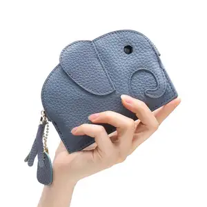 Creative Elephant Shape PU Coin Purse with Pendant Custom Women Phone Man's Metal New Ins Hot Trendy Litchi Pattern Wallet UY203