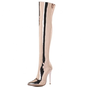 <b>Mirror</b> Patent Long Boots Women OverKnee Thigh High Boots Stiletto Shoes Winter Ladies Shiny PU High-heeled Boots Shoes - Product Image 1