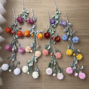 Bouquet de fleurs artificielles Junheyuan, 3 têtes de pivoines en soie floquée, décoration de bureau - Product Image 4