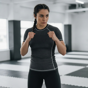 Women's Short Sleeve Rash Guard <b>Shirt</b> <b>Black</b> Quick Dry <b>Compression</b> Fit Spandex Polyester Sport Top Premium Quality - Product Image 1