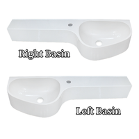 Lavabo de salle de bain en résine courbé de forme spéciale, vasque intégrée gain de place avec plateau de meuble sous-vasque à cadre de toilette étendu