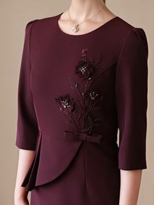 Artı boyutu Midi önlük <span class=keywords><strong>2025</strong></span> bahar zarif kadın 3/4 kollu Peplum bel çiçek dekor kokteyl parti elbiseler - Product Image 5