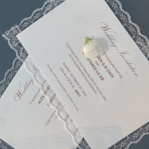 Tarjeta de Invitación de Boda de Encaje Vintage de Lujo, Juego de Invitaciones de Boda Hechas a Mano, Logotipo en Relieve con Lámina Dorada, Papel Offset - Product Image 4