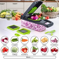 Accessoires de Cuisine Mandoline Manuelle 16 en 1 Coupe-Oignons Alimentaire Hachoir à Légumes Multifonctionnel