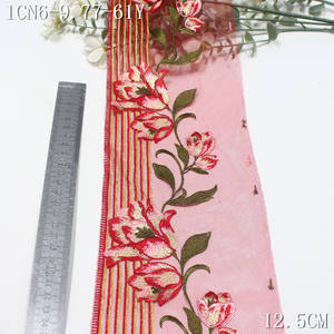 Pizzo Floreale Lucido Rosso di Alta Qualità, Stile Vintage Ecologico, 12cm, per Abiti da Donna e Cucito - Product Image 2