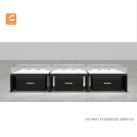 Comptoir de présentation de bijoux de luxe moderne avec éclairage LED, vitrine de vente au détail en verre noir sur mesure pour boutique de bijoux en centre commercial
