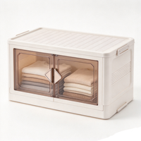 Armoire de rangement en plastique pliable Double porte organisateur de vêtements chambre placard empilable anti-poussière gris crème maison en gros