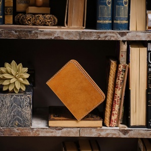 Vintage Anti-Theft Cowhide Open Leather RFID Blocking Stylish Design Portable Credit <b>ID</b> Card <b>Holder</b> Nylon Thread Short Unisex 7 - Product Image 5