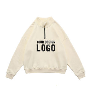 Sweat-shirts pour hommes en couleur unie basique à col zippé, ample, de haute qualité, à épaules tombantes, surdimensionnés, pour l'automne et l'hiver - Product Image 2