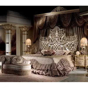 Hohe niveau messing und holz royal möbel antike schlafzimmer für villa