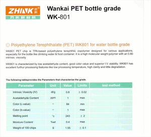 High-Performance Product <b>PET</b> Resin 100% Virgin WKAI Brand WK-801 WK-811 WK-821 WK-851 Bottle-grade Polyester Chips Water Bottle - Product Image 5