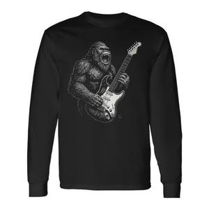 Maglietta a maniche lunghe Bigfoot che suona la chitarra Sasquatch, girocollo unisex, per adulti, promozionale - Product Image 1