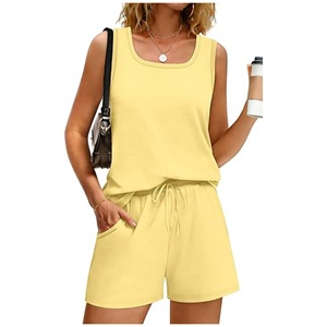 Conjunto de pantalones cortos y camiseta sin mangas para mujer, conjunto informal de dos piezas, ropa de playa de verano, transpirable - Product Image 4