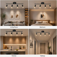 Lampu Sorot LED Plafon Track 4 Kepala Dapat Diputar dan Disesuaikan, Warna Hitam, Stok Tersedia di AS, untuk Galeri, Pameran Seni, dan Showroom