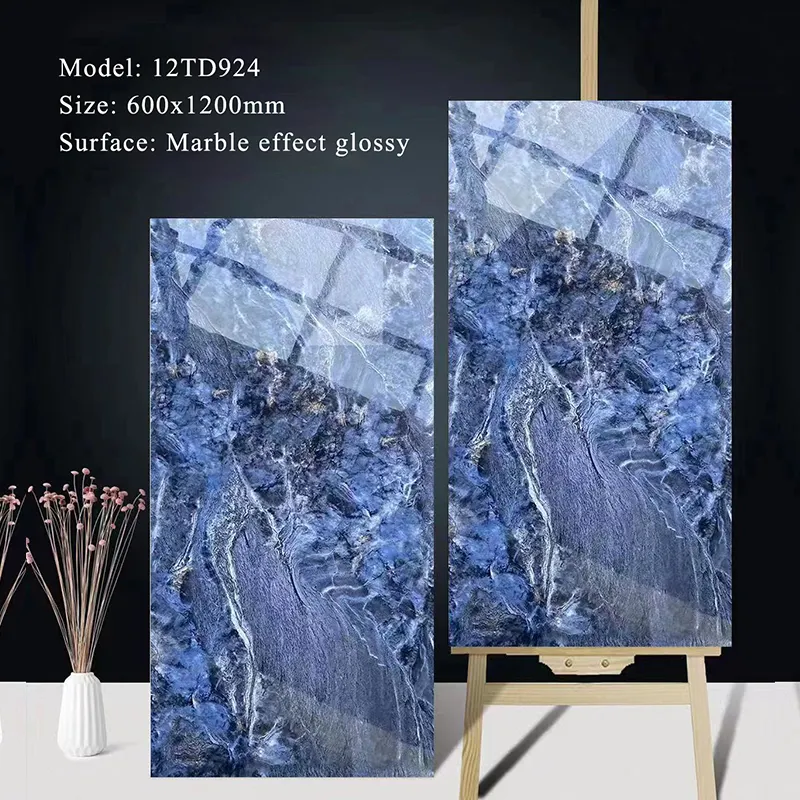 Discount Glossy Glazed Polished 60x120 Porcelain Tile Black And Gold Flower Color Green Blue Marble Look Porcelain Floor Tile