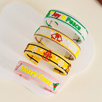 Bracelet tissé personnalisé en gros, brodé « Bonheur », bracelet en tissu personnalisé à la mode pour femme