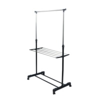 Porte-vêtements à roulettes avec 4 roues, support à vêtements réglable avec étagère et rangement pour chaussures, en acier inoxydable, mobile pour chambre à coucher