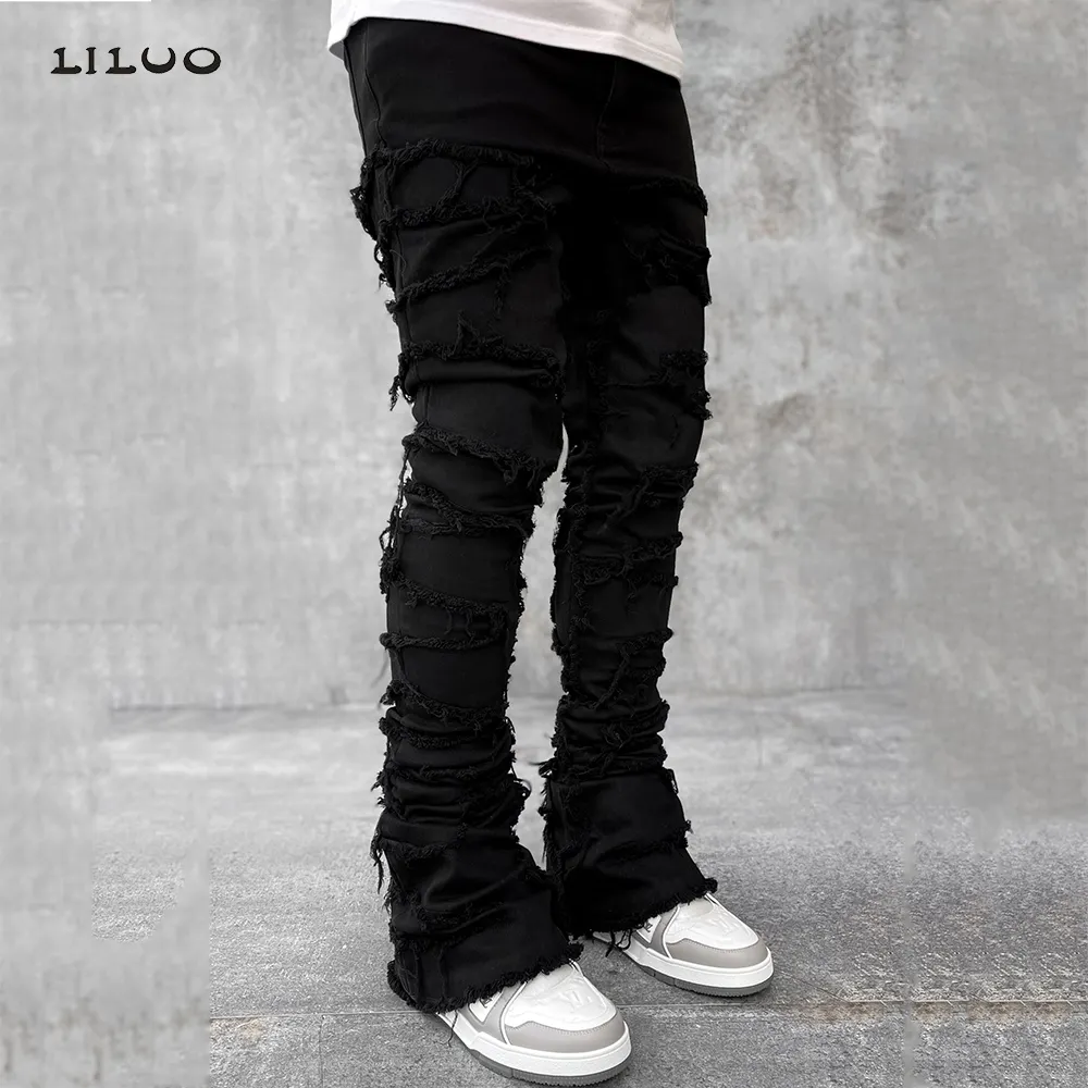 Stacked jeans mens trousers 2021 fashion denim quality vintage custom skinny fit jeans for men