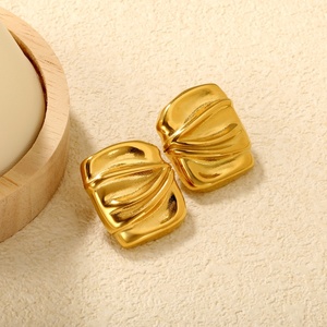Pendientes de Acero Inoxidable con Baño de Oro de 18K, Diseño Cuadrado Irregular Martillado, Textura de Rayas y Arrugas Rectangulares, Joyería de Moda - Product Image 5