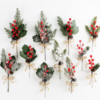 Ranting Kerucut Pinus Buatan Warna Merah Berry, Jarum Salju, Dekorasi Natal Pabrik, Dekorasi Natal Liburan