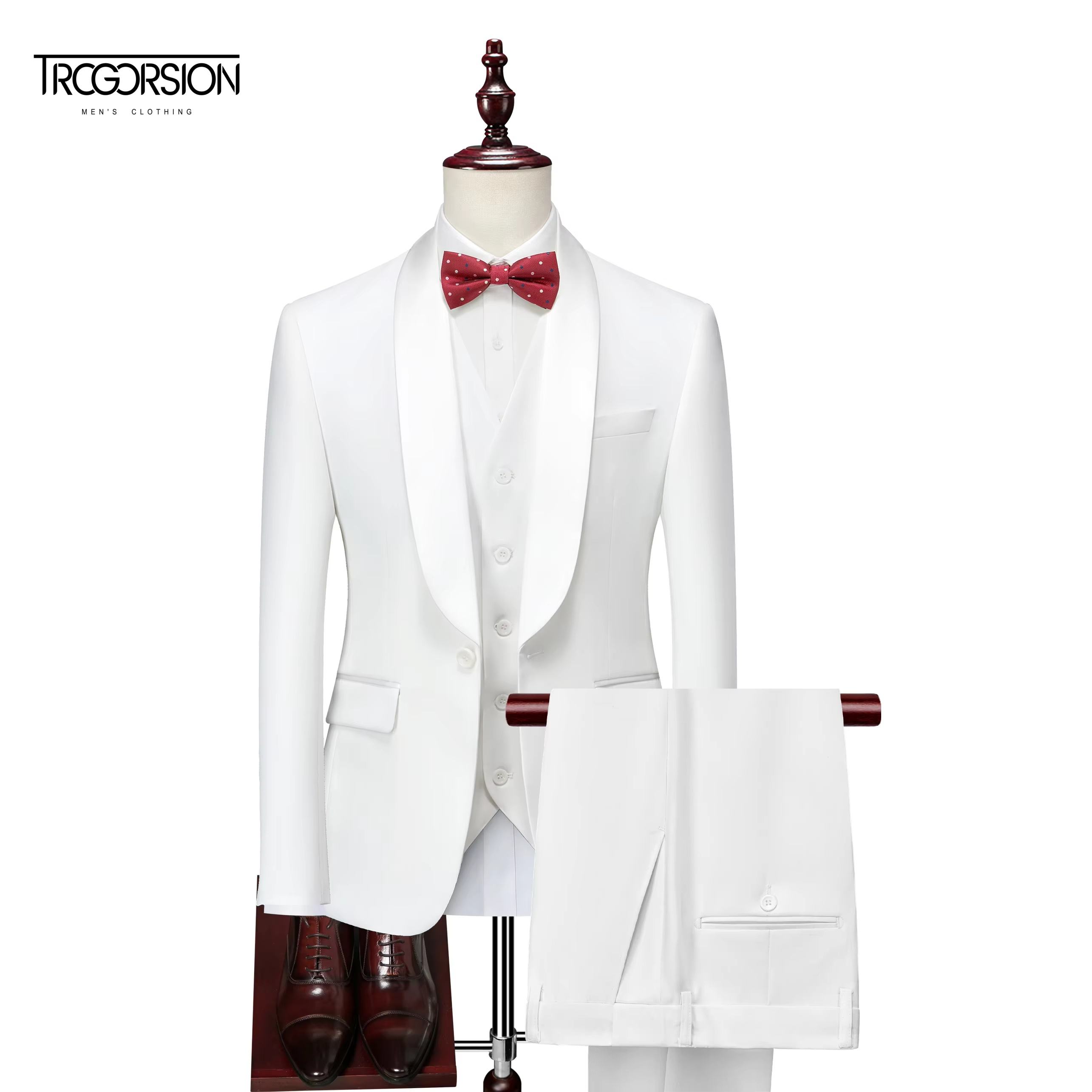 Mens Three Piece Suit White Slim Fit Wedding Tuxedo