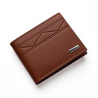 Dompet Horizontal Kapasitas Besar Kulit PU Lembut Pola Geometris Timbul untuk Pria, Tempat Kartu Sederhana
