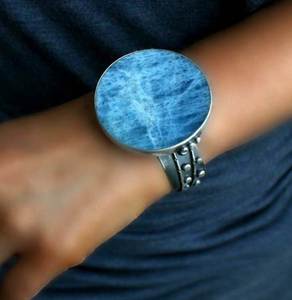 Larimar-pulsera de plata de ley 925 con gema Natural, joyería de diseño - Product Image 1