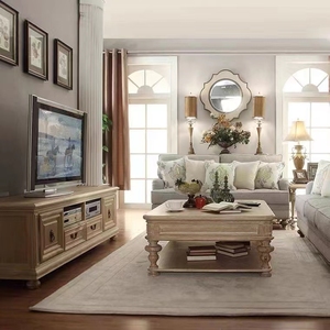 高品质美国仿古实木大茶几套装客厅家具 - Product Image 5