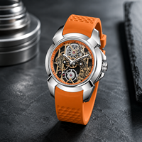 Reloj deportivo de cuarzo para hombre con diseño hueco, caja de aleación de 44 mm, puntero grande, correa de silicona, resistente al agua 30M
