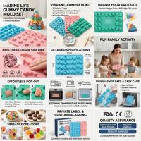 Moule en silicone en gros pour bonbons gélifiés en forme de créatures marines, qualité alimentaire, mini-bac à chocolat et gelée, formes requin, pieuvre, étoile de mer