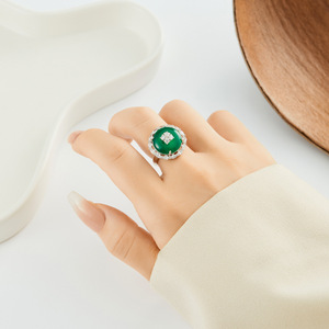 Emerald Chalcedony Open <b>Ring</b> Micro Pave Zircon Adjustable Index <b>Finger</b> <b>Ring</b> Gift Jewelry - Product Image 2
