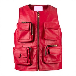 Customized <b>Red</b> Biker Vest for <b>Men</b> Unique Design Plus Size <b>Waistcoat</b> with Vintage Decoration Camouflage Pattern Use as Outer Wear - Product Image 1