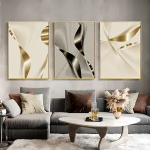 一套3款新豪华抽象金色风格艺术画客厅家居装饰壁画