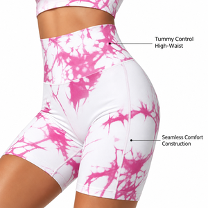 <b>Tie</b> Dye Yoga Set 2 Piece High Waist Shorts With Sports Bra Racerback Crop Top Sublimation Print Spandex Polyester Seamless - Product Image 4