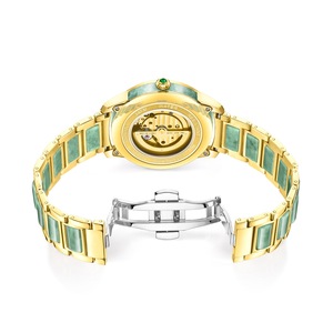 Montre analogique pour couple avec cadran en jade creux, bracelet en acier inoxydable, étanche, design mécanique, largeur de bracelet 22 mm - Product Image 5