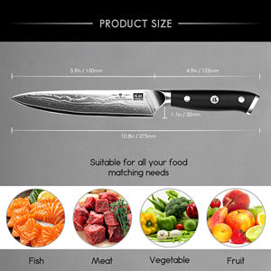 <span class=keywords><strong>SHAN</strong></span> <span class=keywords><strong>ZU</strong></span> 67 couches couteau de <span class=keywords><strong>chef</strong></span> damas couteau utilitaire 6 pouces couteaux de cuisine professionnels en acier japonais avec poignée G10 - Product Image 2