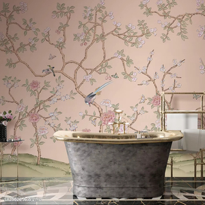 Papel Tapiz Mural <span class=keywords><strong>3D</strong></span> de Alta Calidad Personalizado con Diseño en Relieve, Pintado a Mano con Motivos Florales y de Aves para Decoración del Hogar - Product Image 1