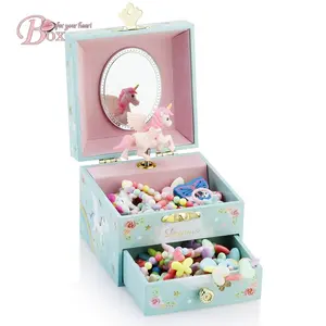 Kotak perhiasan Jewelkeeper kotak perhiasan antik Unicorn kotak perhiasan berputar kotak Unicorn untuk anak perempuan