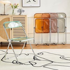 เก้าอี้รับประทานอาหารในบ้านแบบทันสมัยเก้าอี้อะคริลิคใสขนาดเล็กสีแดงสำหรับเสื้อผ้าร้านเครื่องสำอางเก้าอี้พับได้ - Product Image 5