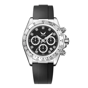 Fashion Luminous 5bar Waterproof Multifunction Black Three Eye Dial Quartz Men Diamond Watch Customized Relojes 2024