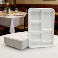 Assiettes compostables à 6 compartiments, assiettes en papier jetables écologiques en bagasse de canne à sucre pour buffet