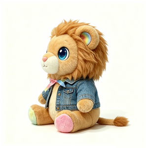 Peluche lion personnalisée sur le thème de la mode pour enfants, cadeau d'anniversaire, peluche lion de la jungle tendance, peluche lion assis élégant à câliner - Product Image 1