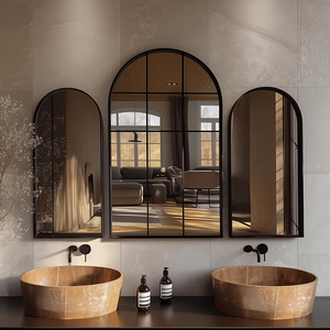 Miroir mural arqué pleine longueur moderne pour extérieur et jardin avec écran LED, cadre en métal noir, décoration intérieure - Product Image 2