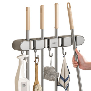 Simple Style Wall-Mounted Mop Holder Rectangle Punch Free Storage Rack For Broom And Mop Cloth Organizer - Product Image 5