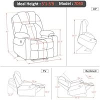 Fauteuil inclinable électrique gris moyen en simili cuir 7040 personnes âgées 3 positions canapé massage chaleur 2 poches latérales tasse
