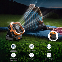 Ventilateur de camping portable 2-en-1 d'urgence rechargeable 10000mAh avec lumière LED, télécommande, contrôle mécanique, en plastique pliable